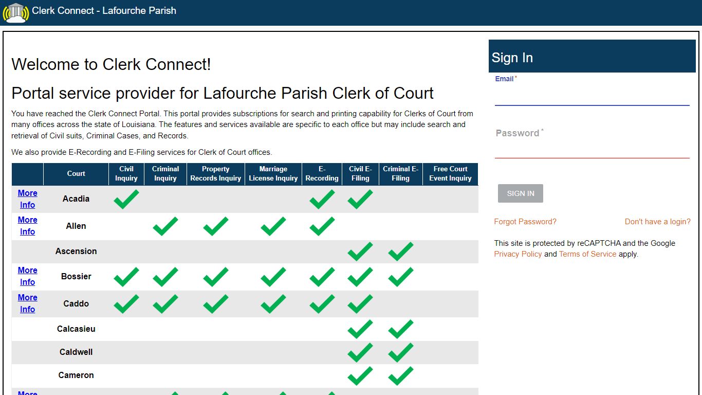 Clerk Connect - a Multi-Parish Clerk of Court online access portal