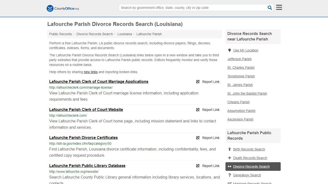 Lafourche Parish Divorce Records Search (Louisiana) - County Office